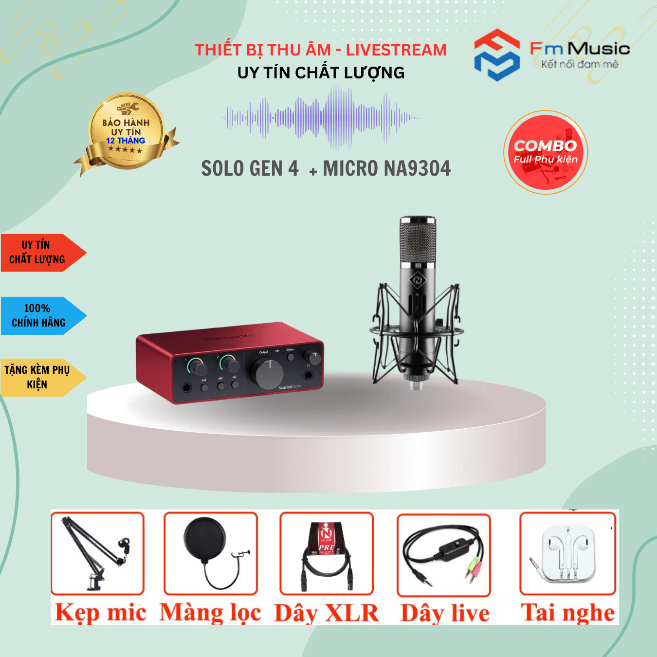Combo  Focusrite Scarlett Solo Gen 4 và Micro NA9304 Combo  Focusrite Scarlett Solo Gen 4 và Micro NA9304