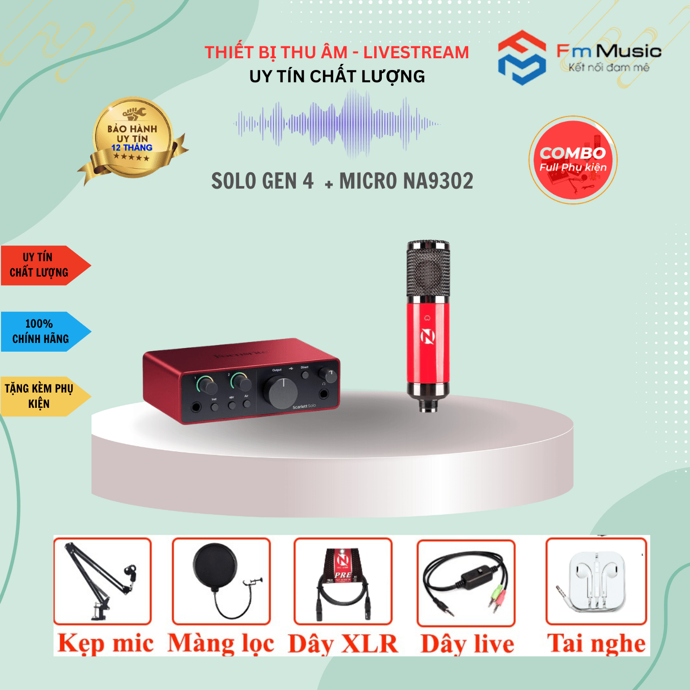 Combo  Focusrite Scarlett Solo Gen 4 và Micro NA9304 Combo  Focusrite Scarlett Solo Gen 4 và Micro NA9304