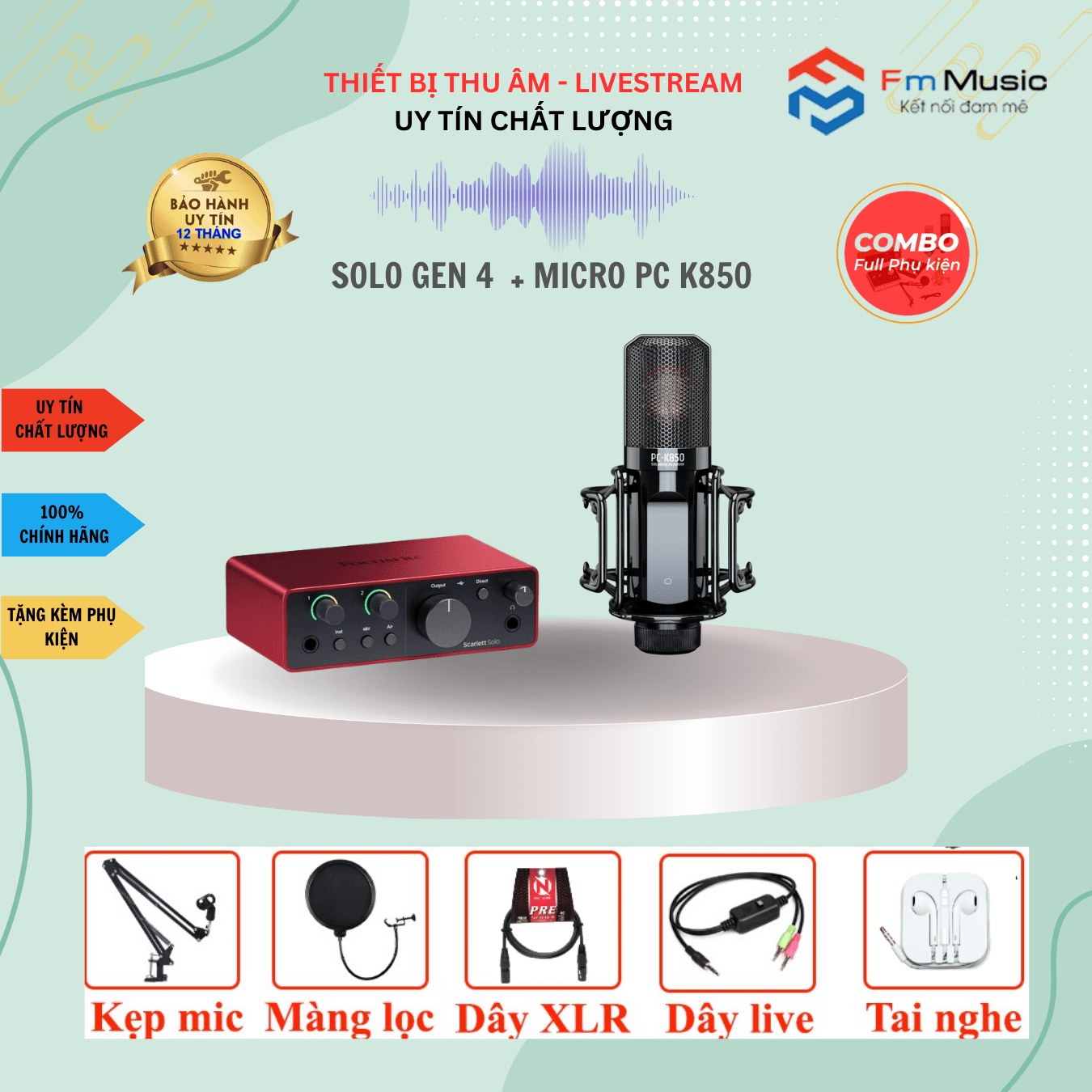 Combo  Focusrite Scarlett Solo Gen 4 và Micro NA9304 Combo  Focusrite Scarlett Solo Gen 4 và Micro NA9304