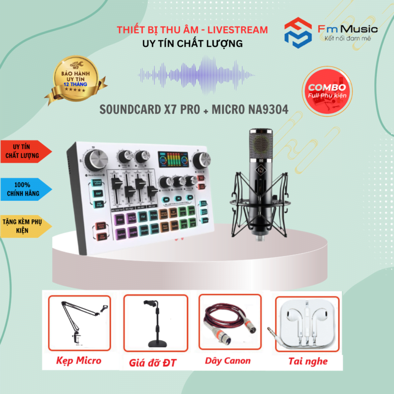 Combo Soundcard X7 PRO và Micro NMC NA9302