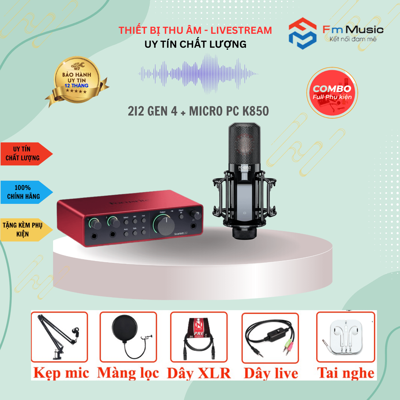Combo SoundCard Focusrite Scarlett 2i2 Gen 4 và Micro SM8B ( BẢN MỚI) Combo SoundCard Focusrite Scarlett 2i2 Gen 4 và Micro SM8B ( BẢN MỚI)