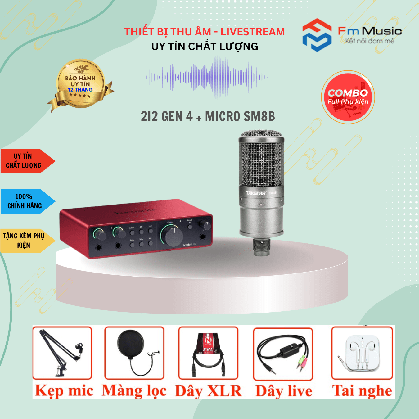 Combo SoundCard Focusrite Scarlett 2i2 Gen 4 và Micro SM8B ( BẢN MỚI) Combo SoundCard Focusrite Scarlett 2i2 Gen 4 và Micro SM8B ( BẢN MỚI)