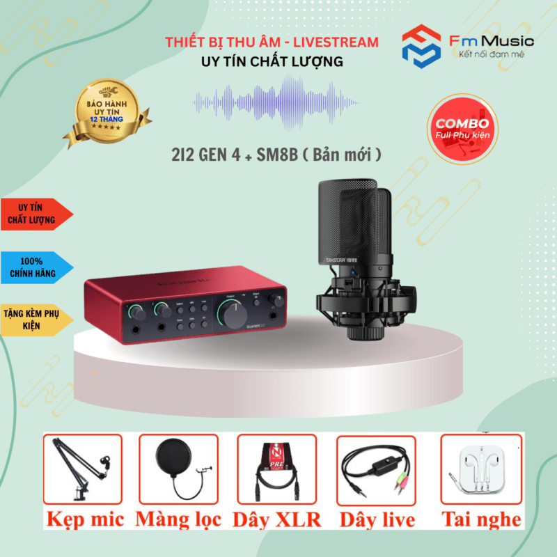 Combo SoundCard Focusrite Scarlett 2i2 Gen 4 và Micro SM8B ( BẢN MỚI)