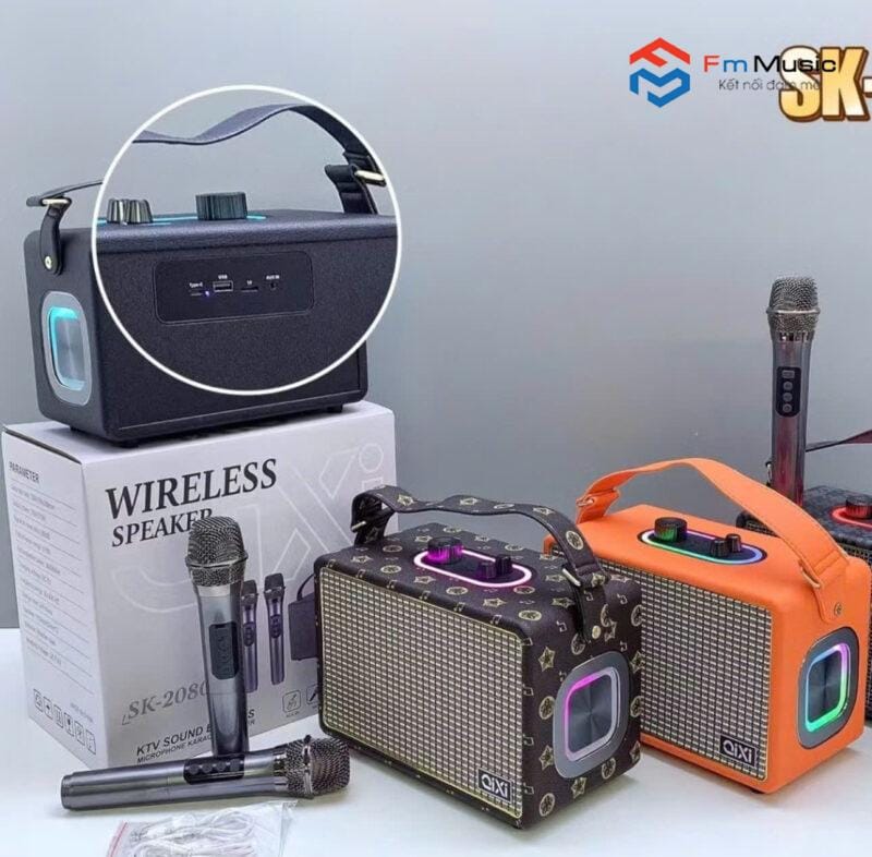 Loa Karaoke Qixi SK2080, Tặng Kèm 2 Micro Không Dây